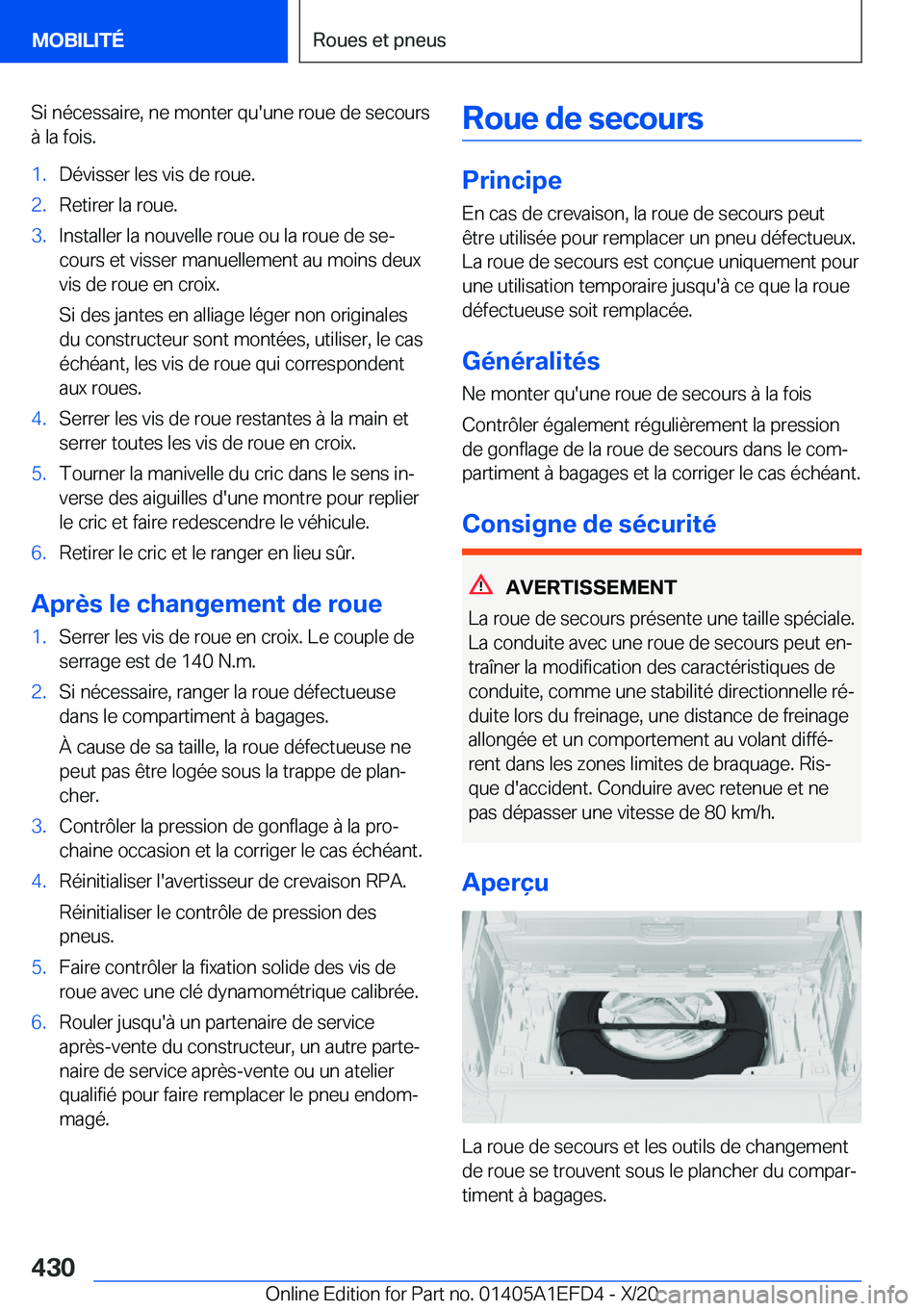 BMW X7 2021  Notices Demploi (in French) �S�i��n�é�c�e�s�s�a�i�r�e�,��n�e��m�o�n�t�e�r��q�u�'�u�n�e��r�o�u�e��d�e��s�e�c�o�u�r�s�
