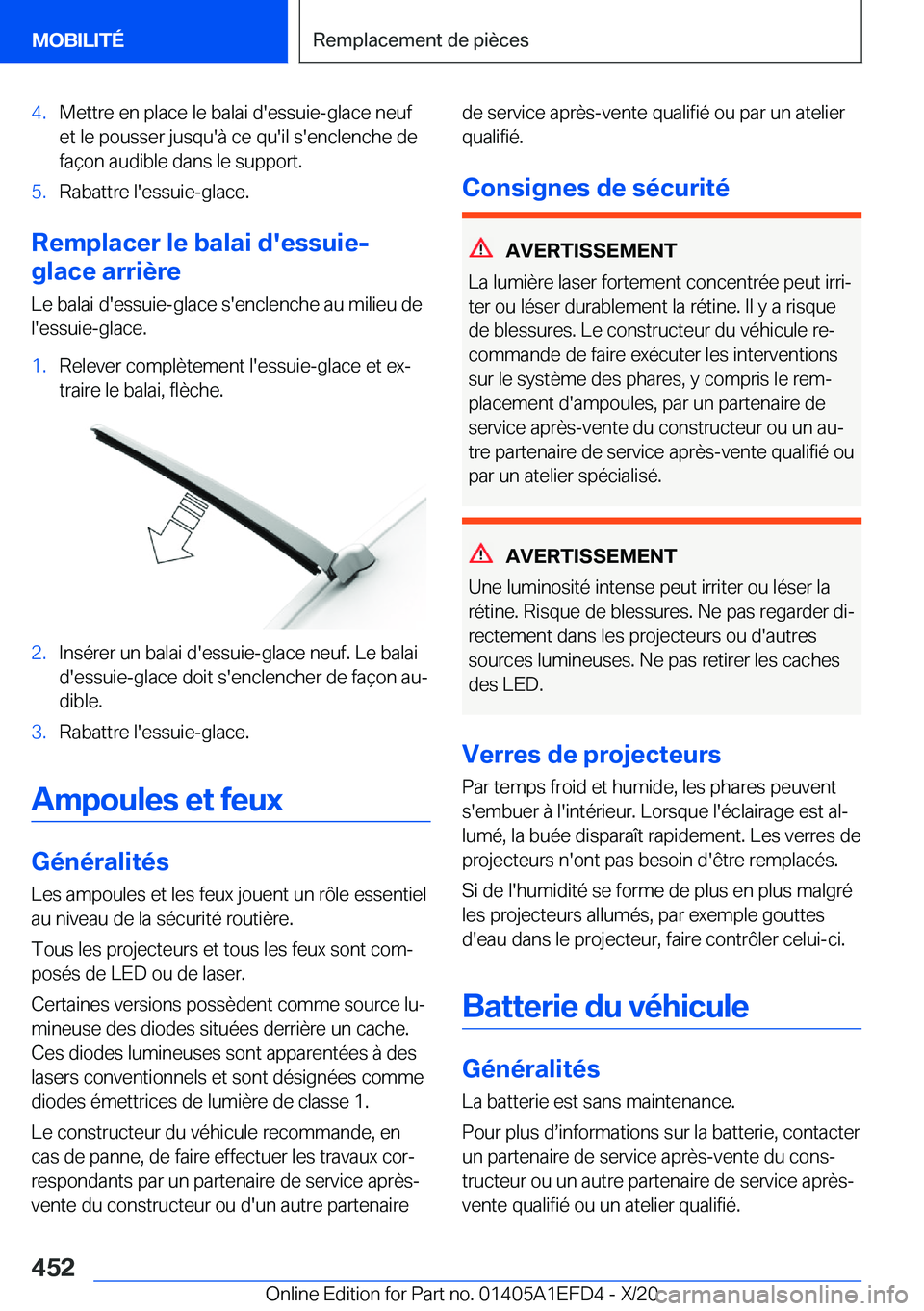 BMW X7 2021  Notices Demploi (in French) �4�.�M�e�t�t�r�e��e�n��p�l�a�c�e��l�e��b�a�l�a�i��d�'�e�s�s�u�i�e�-�g�l�a�c�e��n�e�u�f
�e�t��l�e��p�o�u�s�s�e�r��j�u�s�q�u�'�