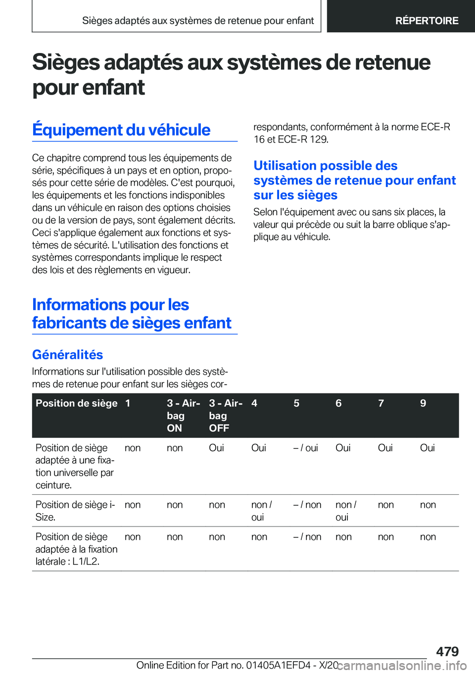BMW X7 2021  Notices Demploi (in French) �S�i�è�g�e�s��a�d�a�p�t�é�s��a�u�x��s�y�s�t�è�m�e�s��d�e��r�e�t�e�n�u�e
�p�o�u�r��e�n�f�a�n�t�