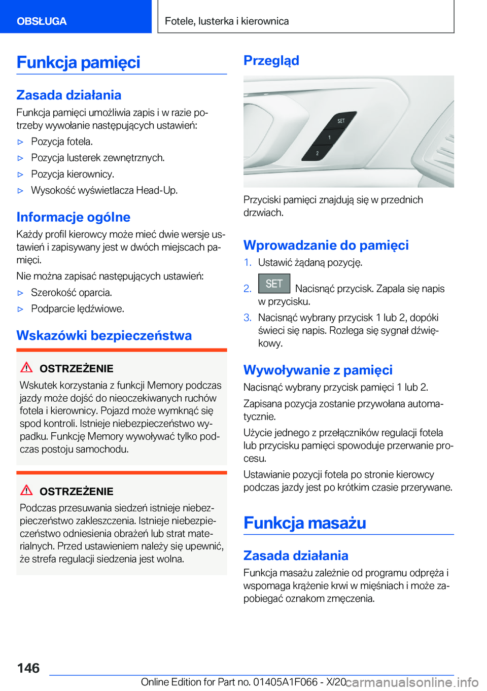 BMW X7 2021  Instrukcja obsługi (in Polish) �F�u�n�k�c�j�a��p�a�m�i�