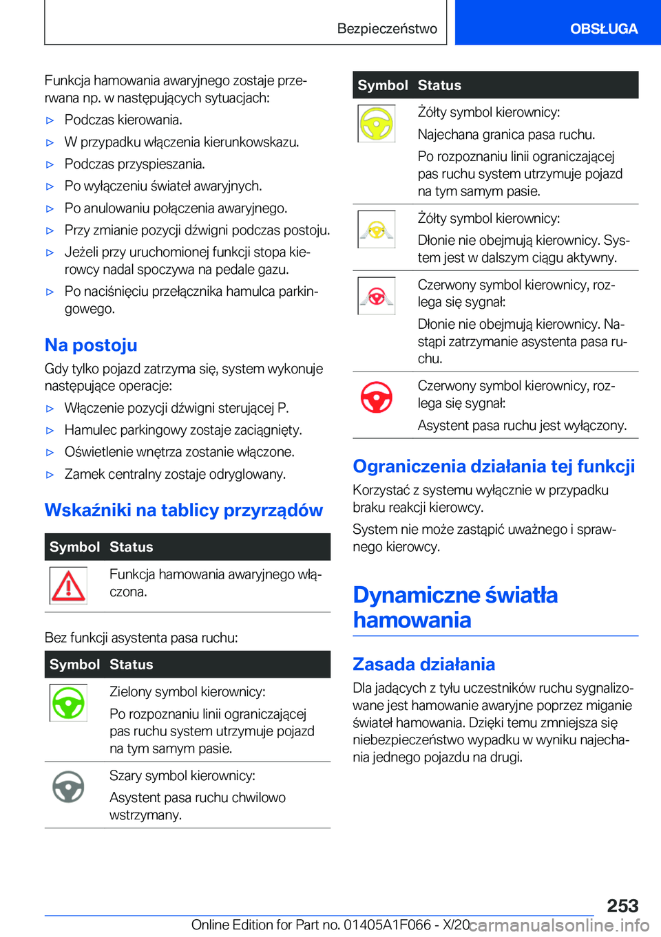 BMW X7 2021  Instrukcja obsługi (in Polish) �F�u�n�k�c�j�a��h�a�m�o�w�a�n�i�a��a�w�a�r�y�j�n�e�g�o��z�o�s�t�a�j�e��p�r�z�ej
�r�w�a�n�a��n�p�.��w��n�a�s�t�