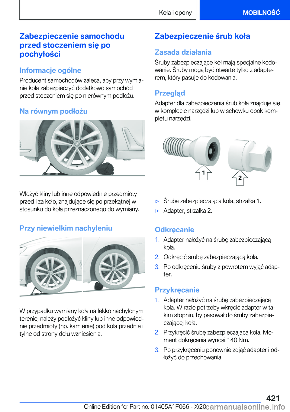BMW X7 2021  Instrukcja obsługi (in Polish) �Z�a�b�e�z�p�i�e�c�z�e�n�i�e��s�a�m�o�c�h�o�d�u
�p�r�z�e�d��s�t�o�c�z�e�n�i�e�m��s�i�