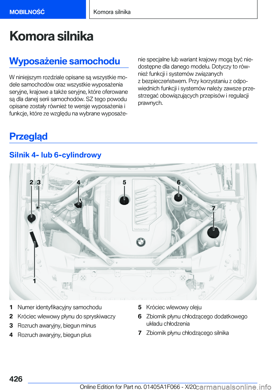 BMW X7 2021  Instrukcja obsługi (in Polish) �K�o�m�o�r�a��s�i�l�n�i�k�a�W�y�p�o�s�a9�e�n�i�e��s�a�m�o�c�h�o�d�u
�W��n�i�n�i�e�j�s�z�y�m��r�o�z�d�z�i�a�l�e��o�p�i�s�a�n�e��s�