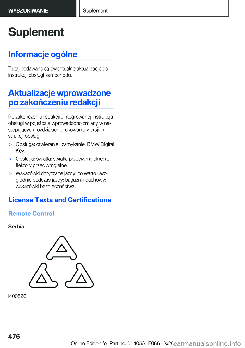 BMW X7 2021  Instrukcja obsługi (in Polish) �S�u�p�l�e�m�e�n�t�I�n�f�o�r�m�a�c�j�e��o�g�