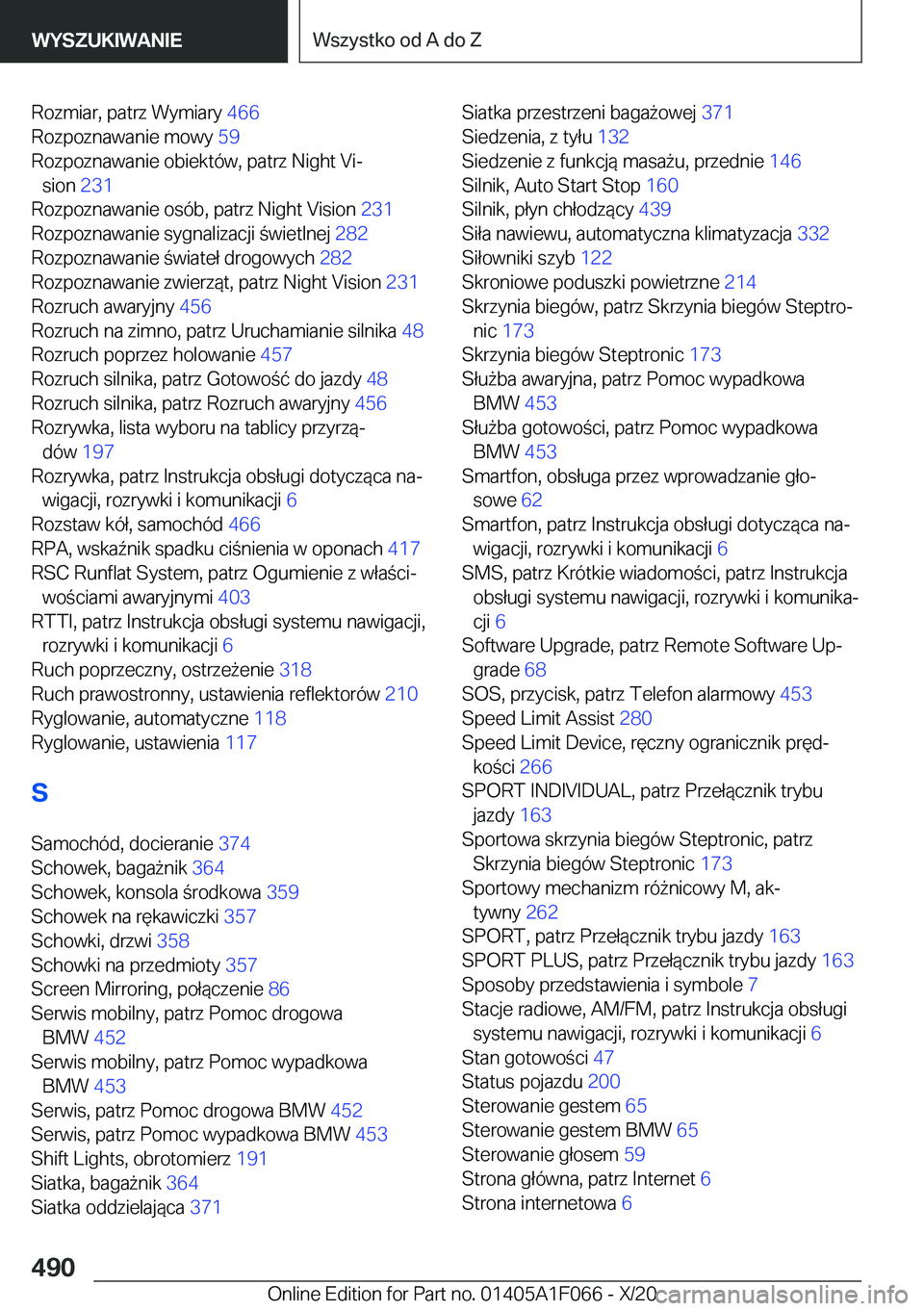 BMW X7 2021  Instrukcja obsługi (in Polish) �R�o�z�m�i�a�r�,��p�a�t�r�z��W�y�m�i�a�r�y��4�6�6�
�R�o�z�p�o�z�n�a�w�a�n�i�e��m�o�w�y� �5�9�
�R�o�z�p�o�z�n�a�w�a�n�i�e��o�b�i�e�k�t�