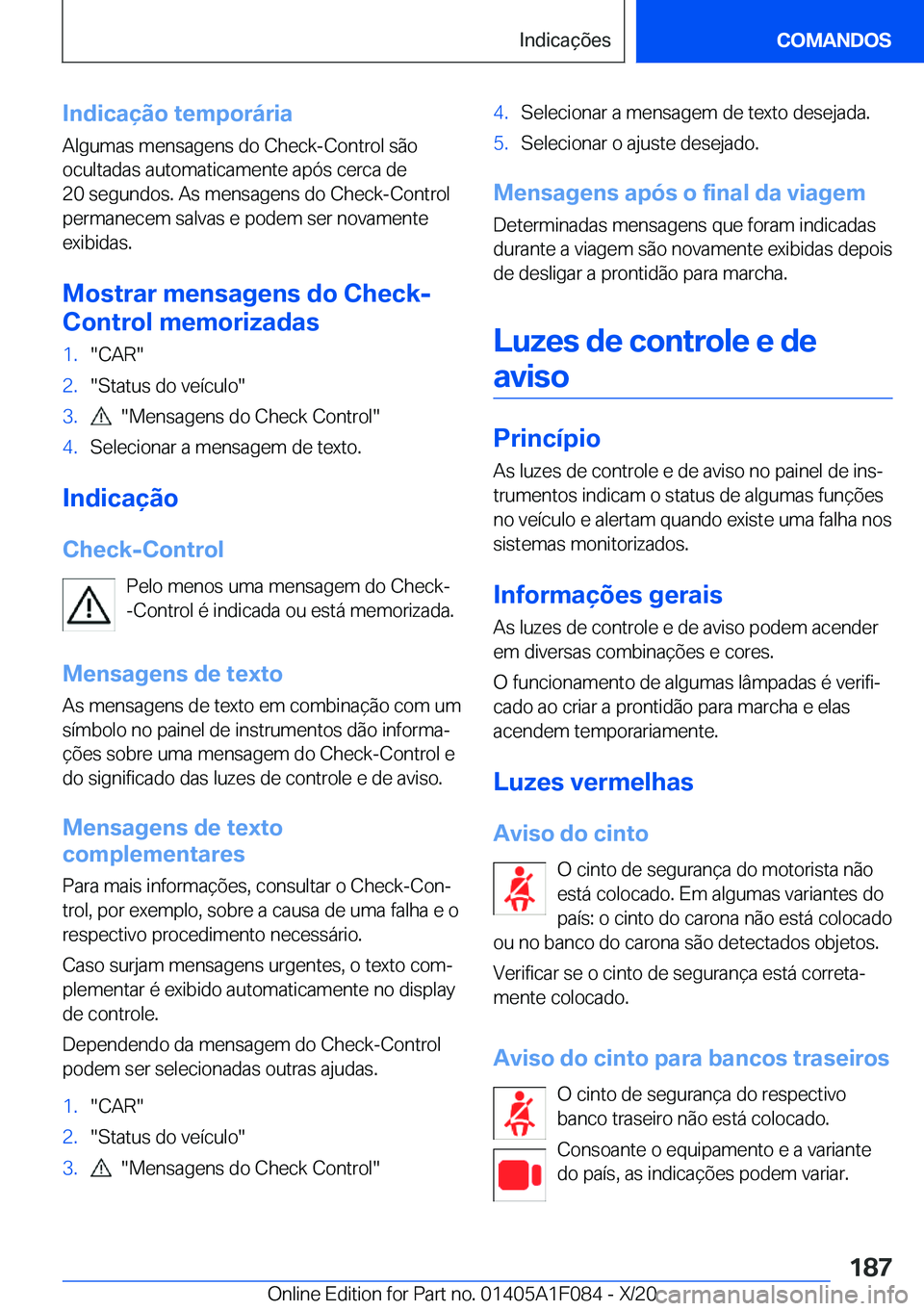 BMW X7 2021  Manual do condutor (in Portuguese) �I�n�d�i�c�a�