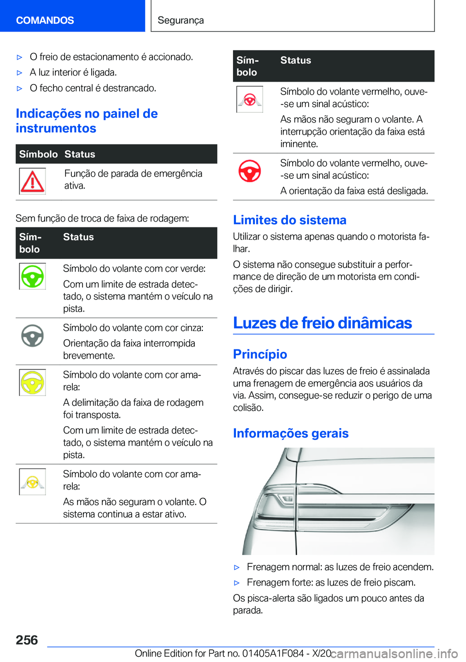 BMW X7 2021  Manual do condutor (in Portuguese) x�O��f�r�e�i�o��d�e��e�s�t�a�c�i�o�n�a�m�e�n�t�o��é��a�c�c�i�o�n�a�d�o�.x�A��l�u�z��i�n�t�e�r�i�o�r��é��l�i�g�a�d�a�.x�O��f�e�c�h�o��c�e�n�t�r�a�l��é��d�e�s�t�r�a�n�c�a�d�o�.
�I�n�d