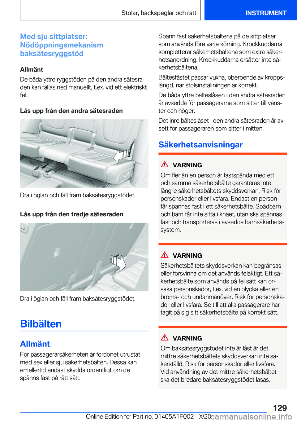 BMW X7 2021  InstruktionsbÖcker (in Swedish) �M�e�d��s�j�u��s�i�t�t�p�l�a�t�s�e�r�:
�N�