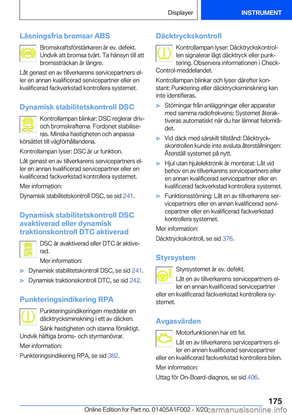 BMW X7 2021  InstruktionsbÖcker (in Swedish) �L�å�s�n�i�n�g�s�f�r�i�a��b�r�o�m�s�a�r��A�B�S�B�r�o�m�s�k�r�a�f�t�s�f�