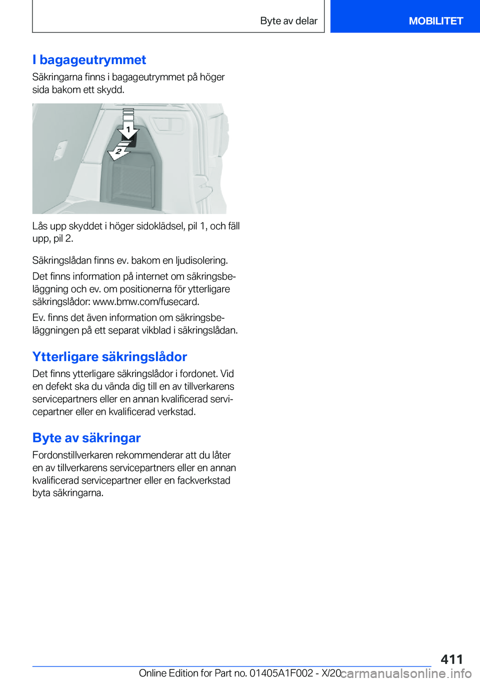 BMW X7 2021  InstruktionsbÖcker (in Swedish) �I��b�a�g�a�g�e�u�t�r�y�m�m�e�t
�S�ä�k�r�i�n�g�a�r�n�a��f�i�n�n�s��i��b�a�g�a�g�e�u�t�r�y�m�m�e�t��p�å��h�