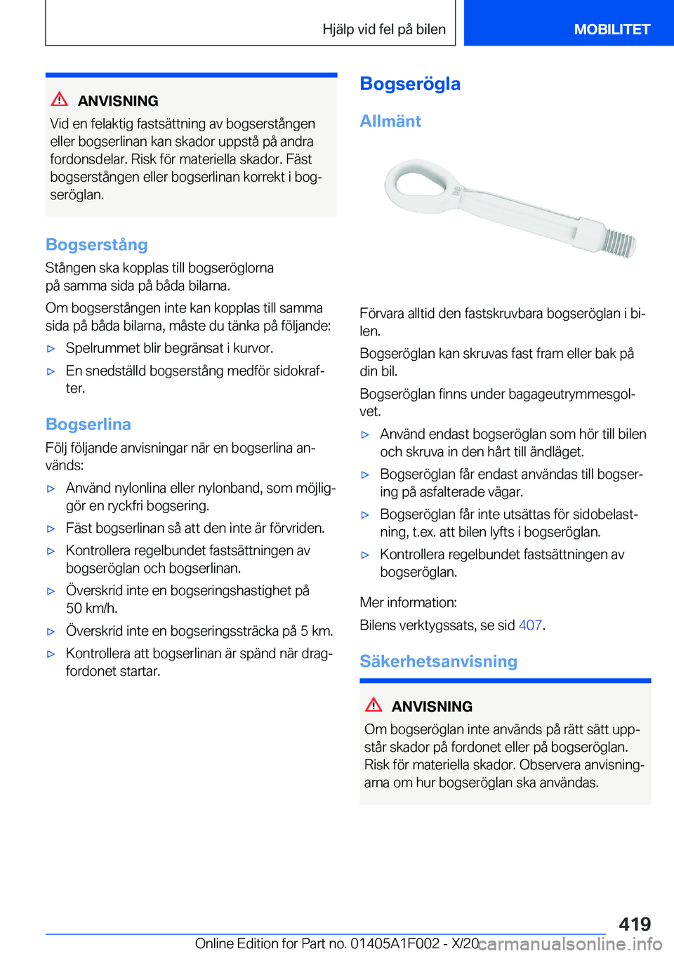 BMW X7 2021  InstruktionsbÖcker (in Swedish) �A�N�V�I�S�N�I�N�G
�V�i�d��e�n��f�e�l�a�k�t�i�g��f�a�s�t�s�ä�t�t�n�i�n�g��a�v��b�o�g�s�e�r�s�t�å�n�g�e�n
�e�l�l�e�r��b�o�g�s�e�r�l�i�n�a�n��k�a�n��s�k�a�d�o�r��u�p�p�s�t�å��p�å��a�n�d�r