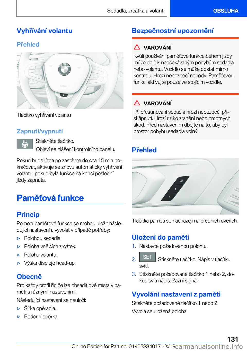 BMW X7 2020  Návod na použití (in Czech) �V�y�h�