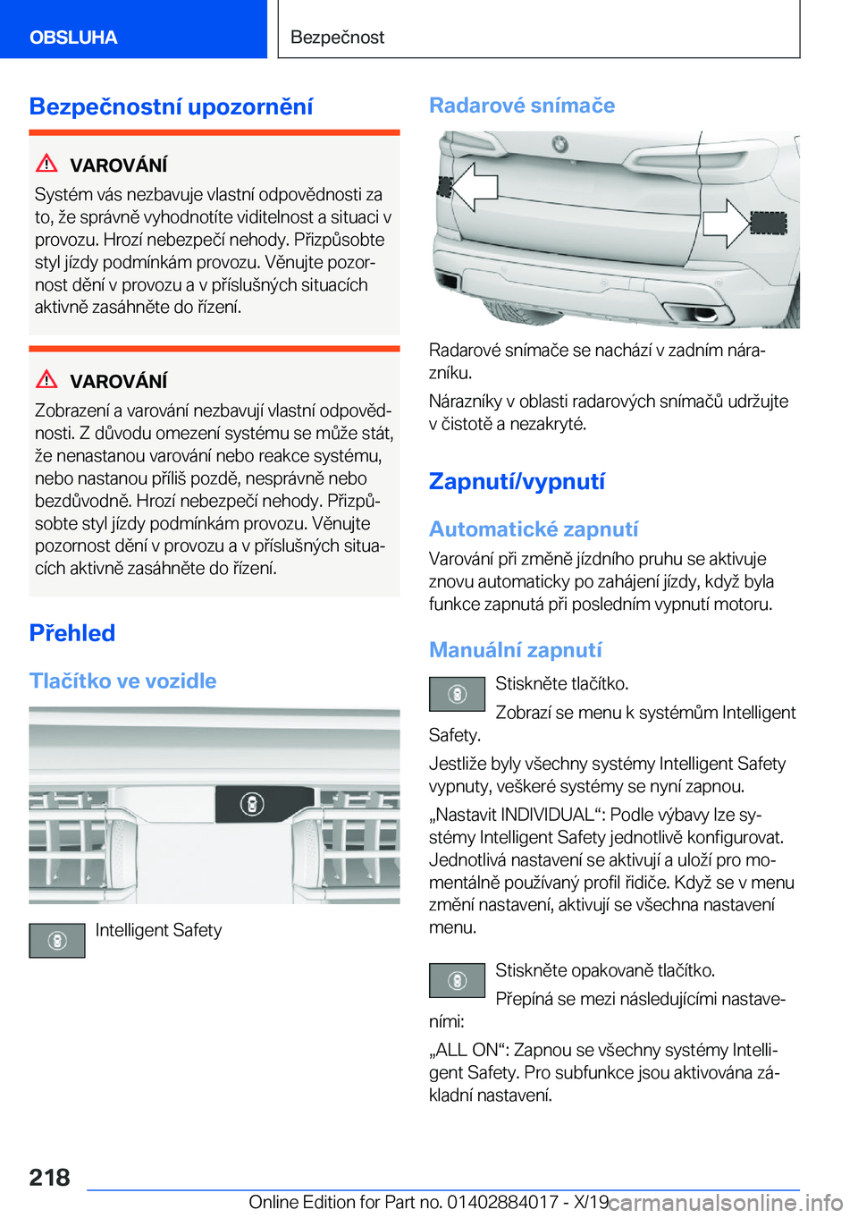 BMW X7 2020  Návod na použití (in Czech) �B�e�z�p�e�č�n�o�s�t�n�