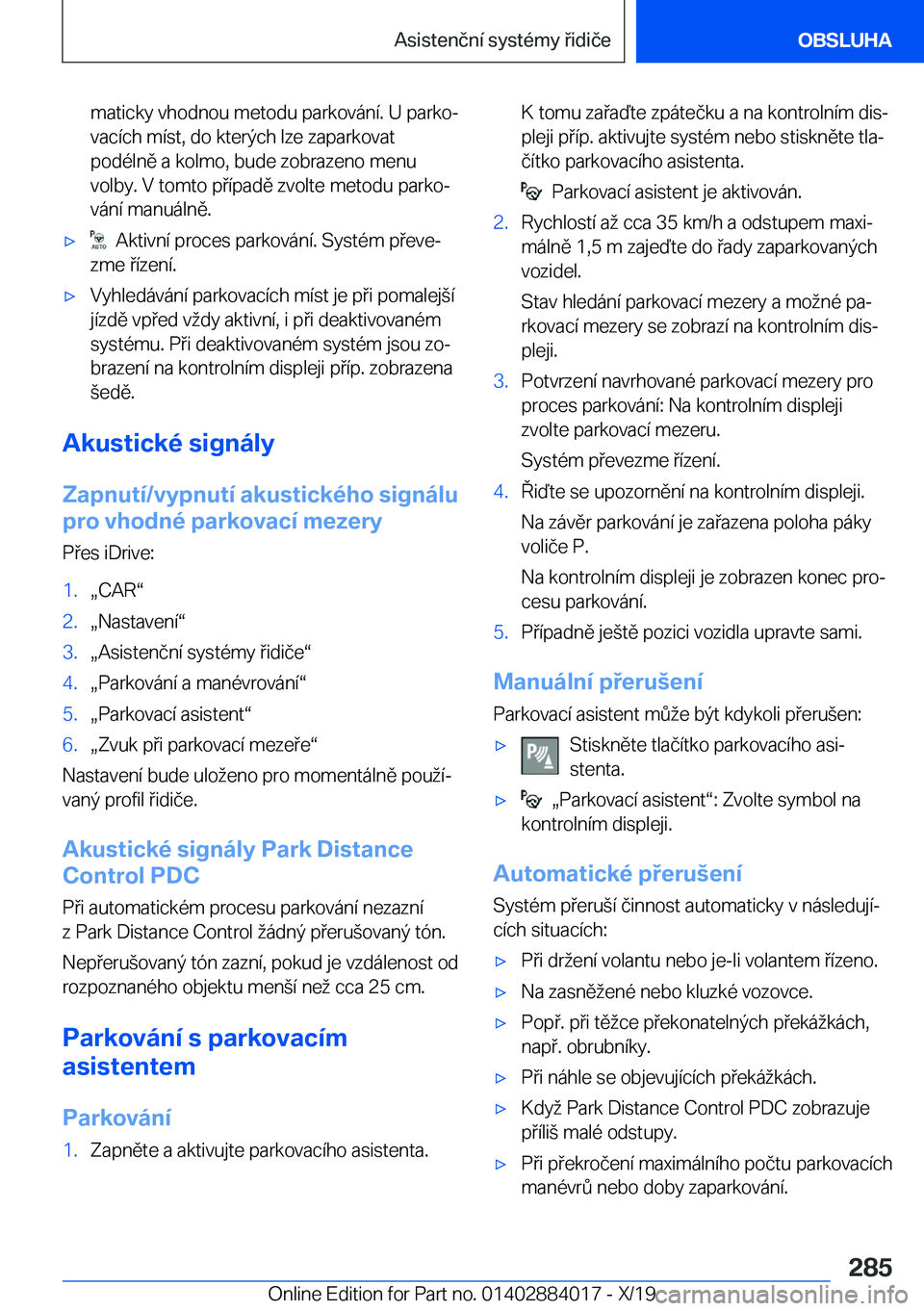 BMW X7 2020  Návod na použití (in Czech) �m�a�t�i�c�k�y��v�h�o�d�n�o�u��m�e�t�o�d�u��p�a�r�k�o�v�