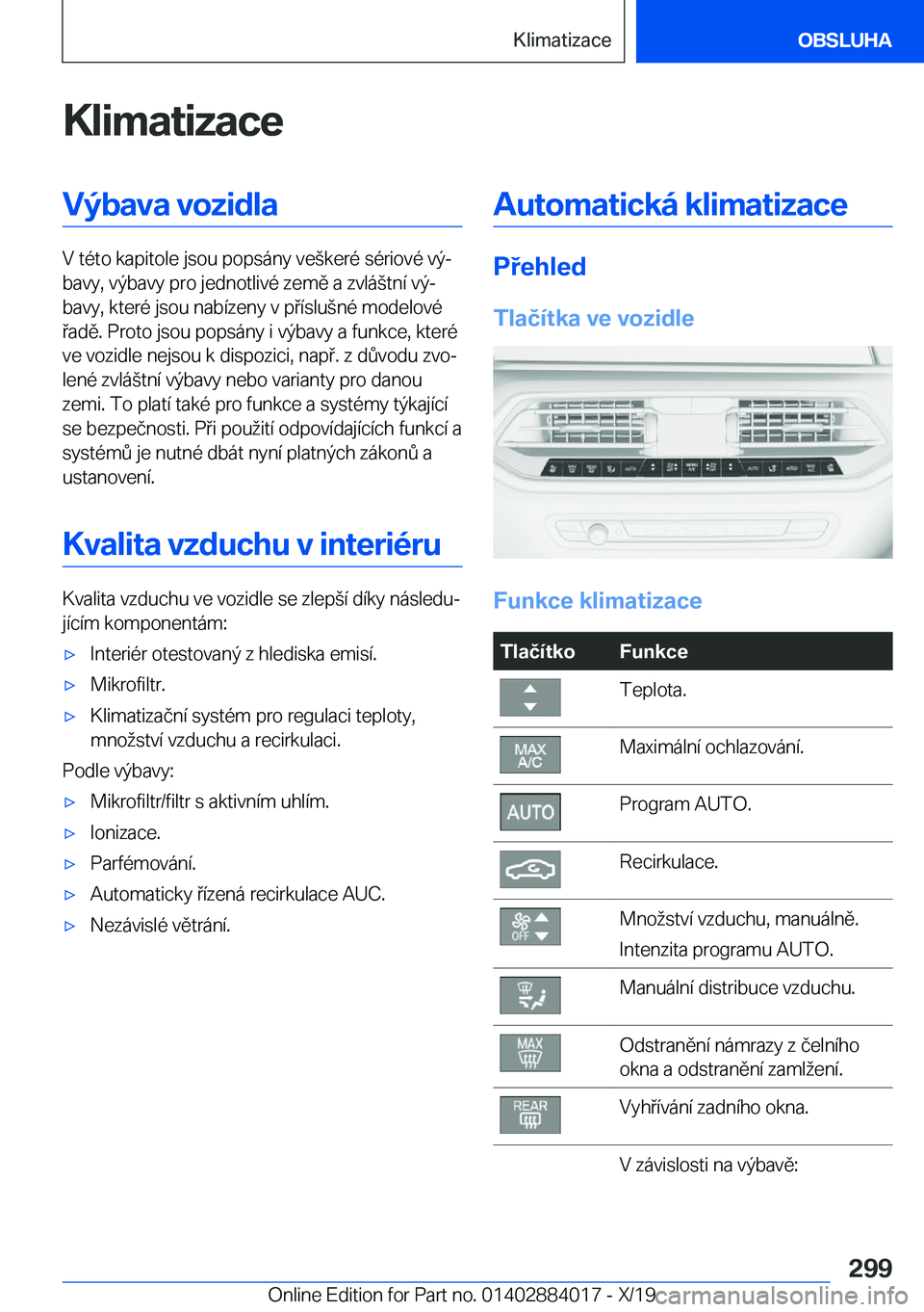 BMW X7 2020  Návod na použití (in Czech) �K�l�i�m�a�t�i�z�a�c�e�V�