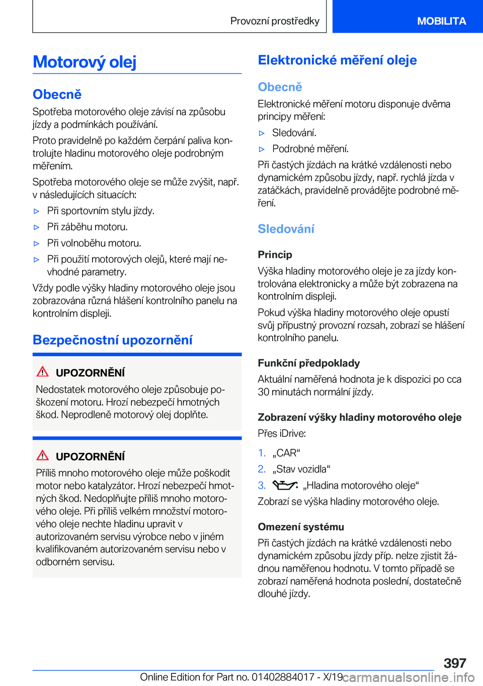 BMW X7 2020  Návod na použití (in Czech) �M�o�t�o�r�o�v�