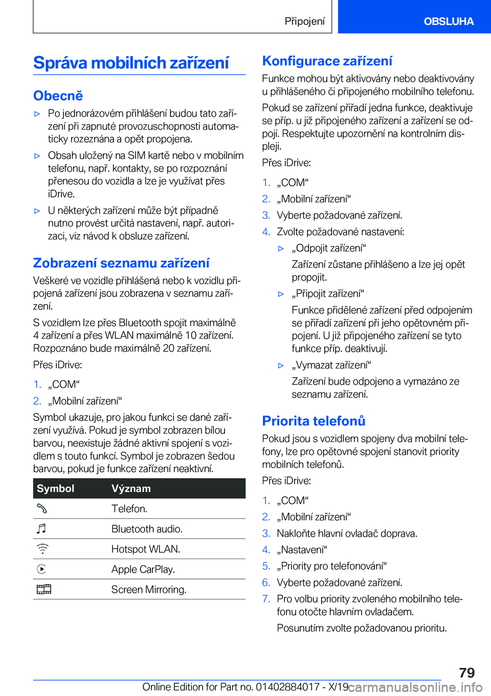 BMW X7 2020  Návod na použití (in Czech) �S�p�r�