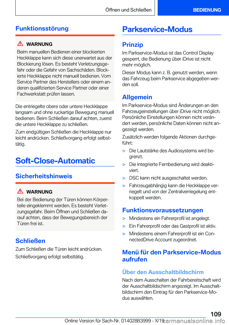 BMW X7 2020  Betriebsanleitungen (in German) �F�u�n�k�t�i�o�n�s�s�t�