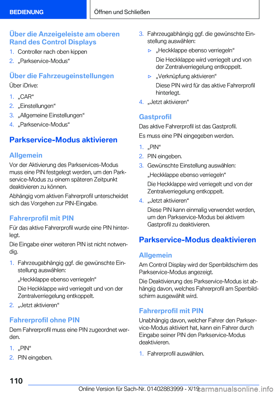 BMW X7 2020  Betriebsanleitungen (in German) �