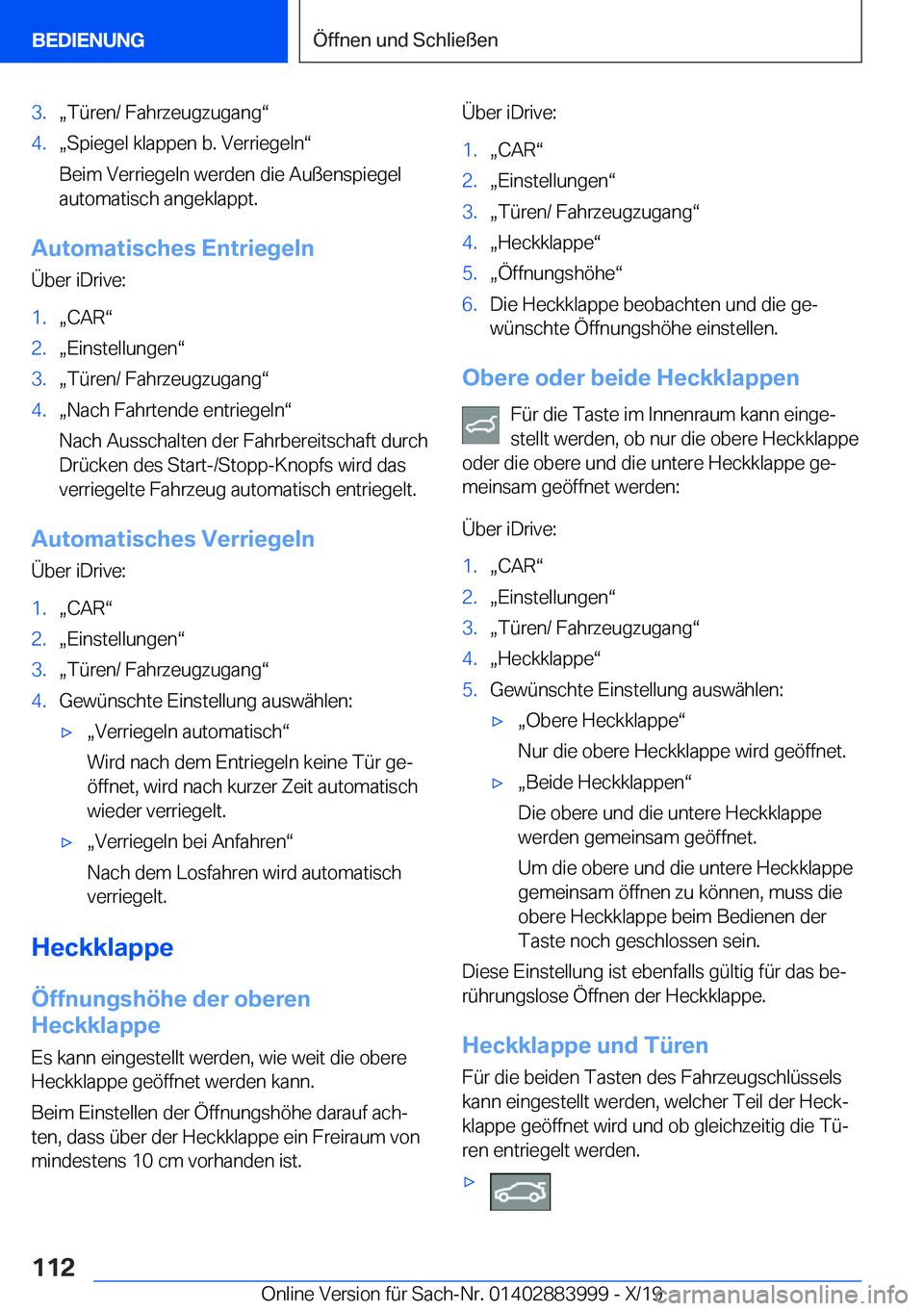 BMW X7 2020  Betriebsanleitungen (in German) �3�.x�T�