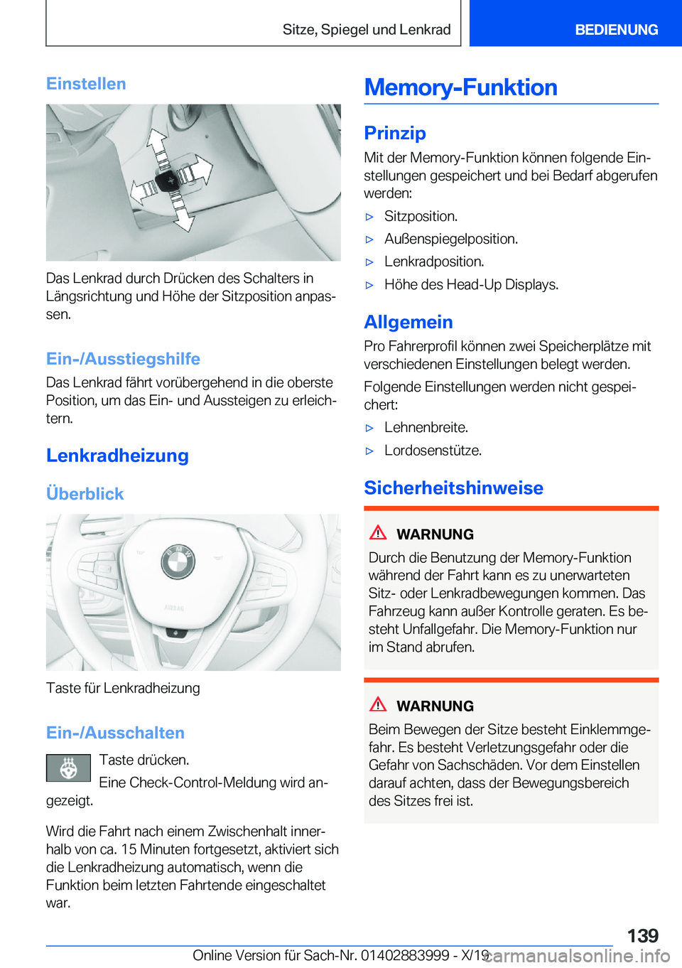 BMW X7 2020  Betriebsanleitungen (in German) �E�i�n�s�t�e�l�l�e�n
�D�a�s��L�e�n�k�r�a�d��d�u�r�c�h��D�r�