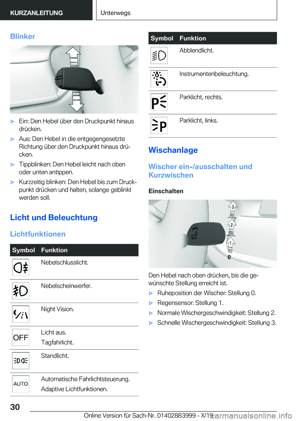 BMW X7 2020  Betriebsanleitungen (in German) �B�l�i�n�k�e�rx�E�i�n�:��D�e�n��H�e�b�e�l��