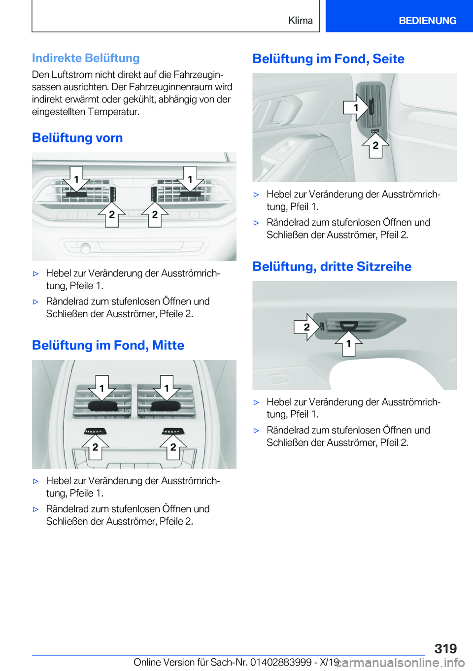 BMW X7 2020  Betriebsanleitungen (in German) �I�n�d�i�r�e�k�t�e��B�e�l�