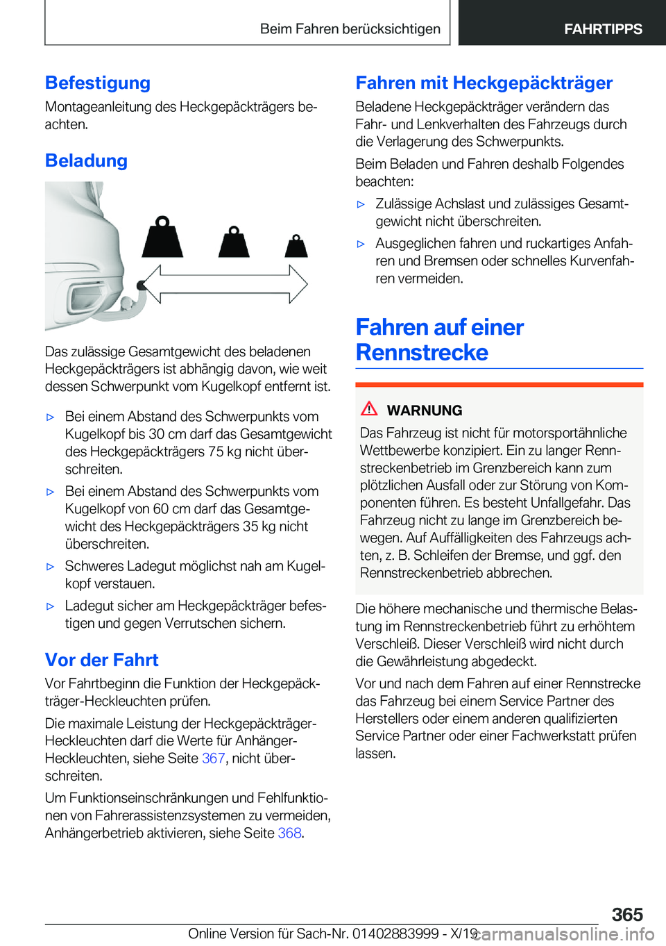 BMW X7 2020  Betriebsanleitungen (in German) �B�e�f�e�s�t�i�g�u�n�g
�M�o�n�t�a�g�e�a�n�l�e�i�t�u�n�g��d�e�s��H�e�c�k�g�e�p�