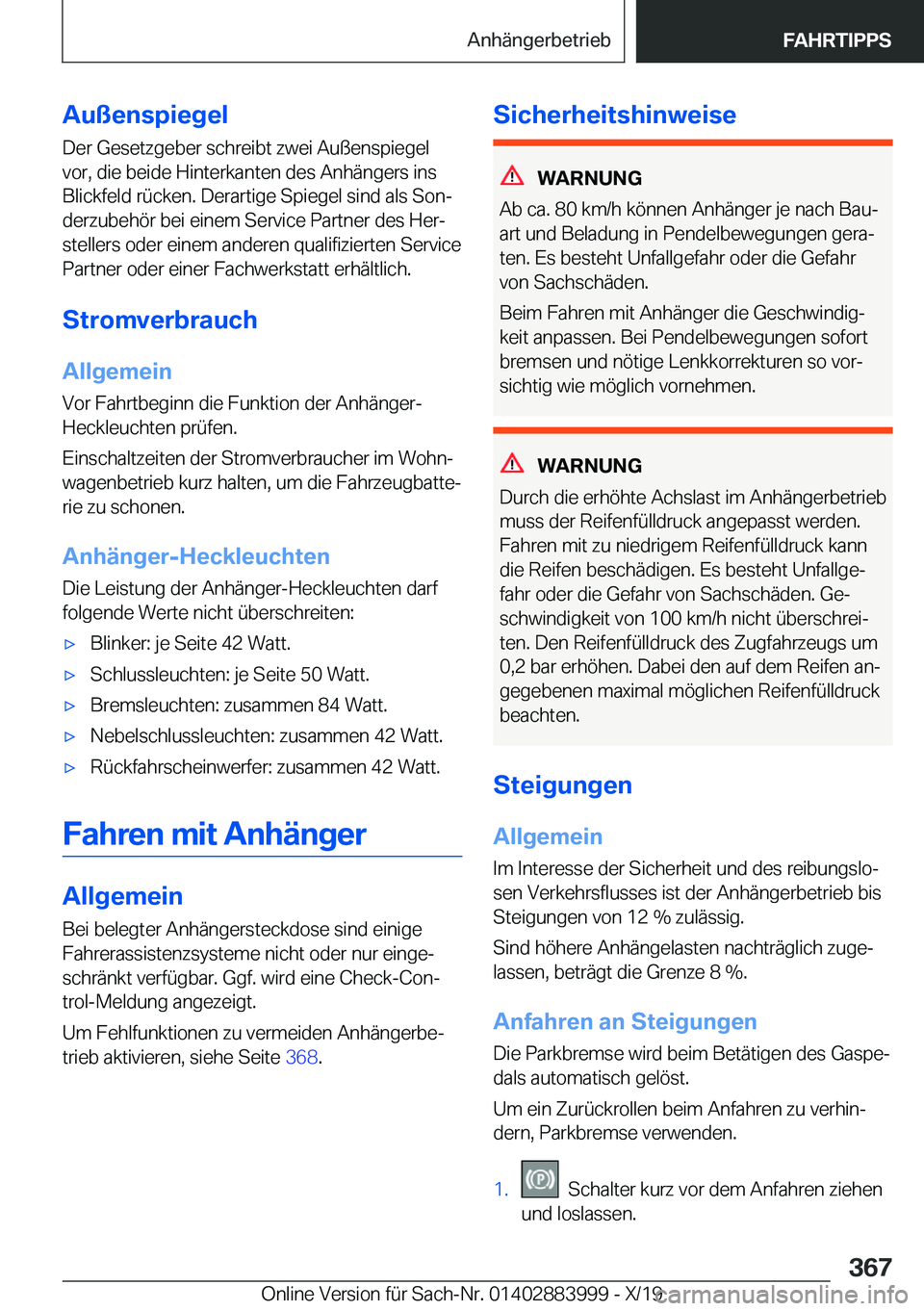BMW X7 2020  Betriebsanleitungen (in German) �A�u�