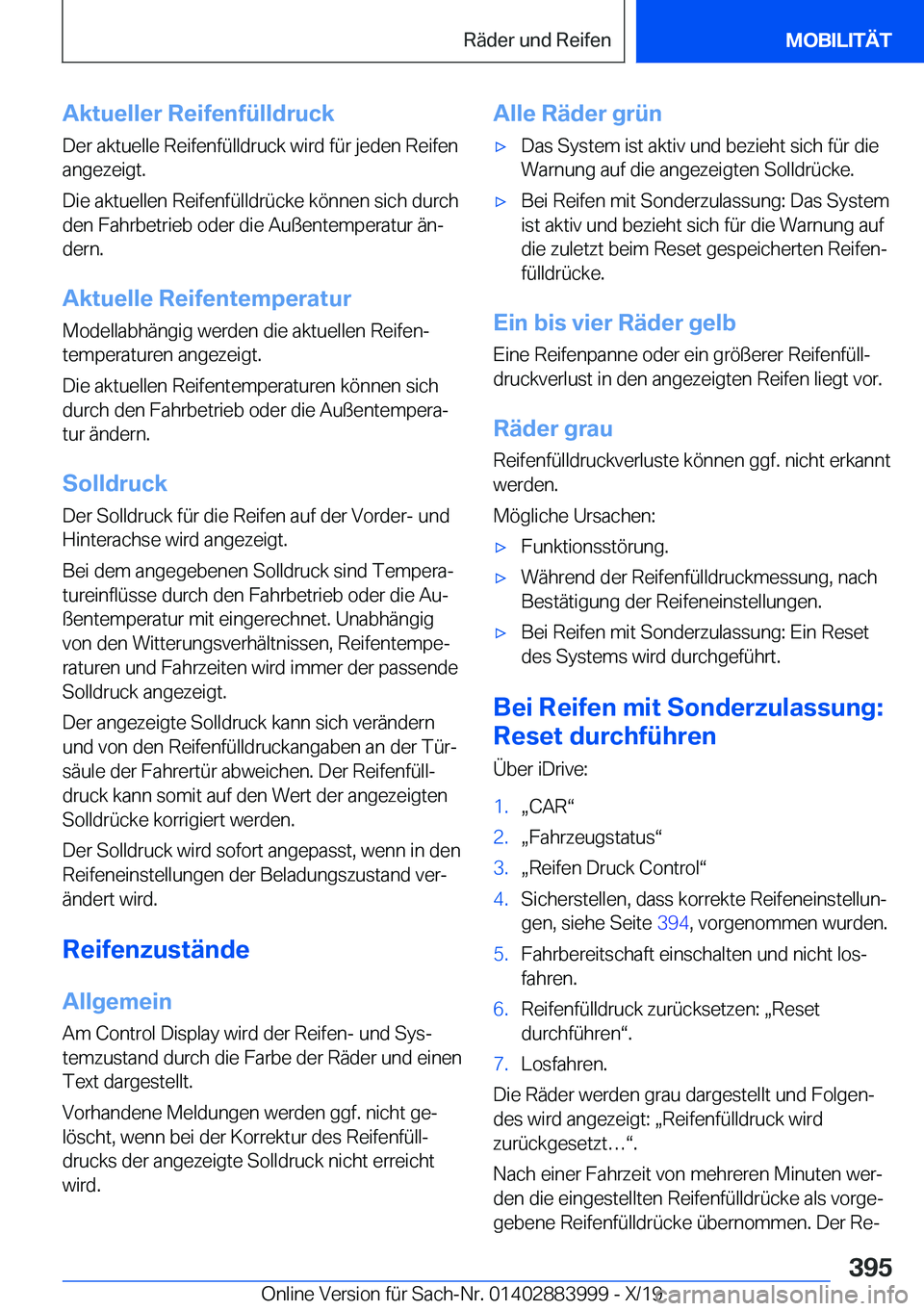 BMW X7 2020  Betriebsanleitungen (in German) �A�k�t�u�e�l�l�e�r��R�e�i�f�e�n�f�