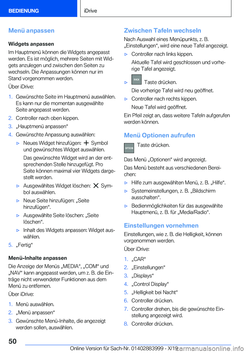 BMW X7 2020  Betriebsanleitungen (in German) �M�e�n�