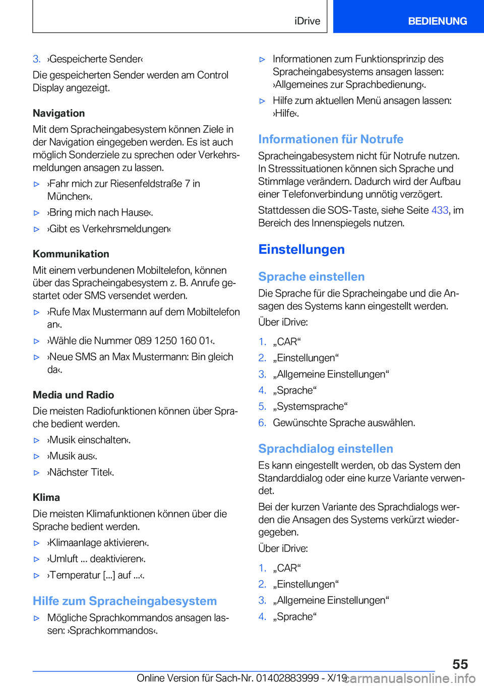 BMW X7 2020  Betriebsanleitungen (in German) �3�.
