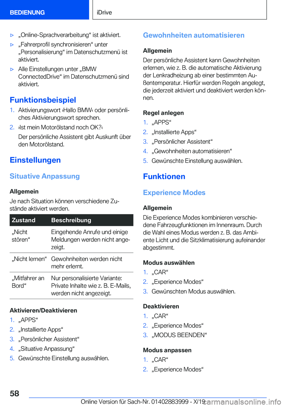 BMW X7 2020  Betriebsanleitungen (in German) xx�O�n�l�i�n�e�-�S�p�r�a�c�h�v�e�r�a�r�b�e�i�t�u�n�gv��i�s�t��a�k�t�i�v�i�e�r�t�.xx�F�a�h�r�e�r�p�r�o�f�i�l��s�y�n�c�h�r�o�n�i�s�i�e�r�e�nv��u�n�t�e�r
x�P�e�r�s�o�n�a�l�i�s�i�e�r�u�n�gv��