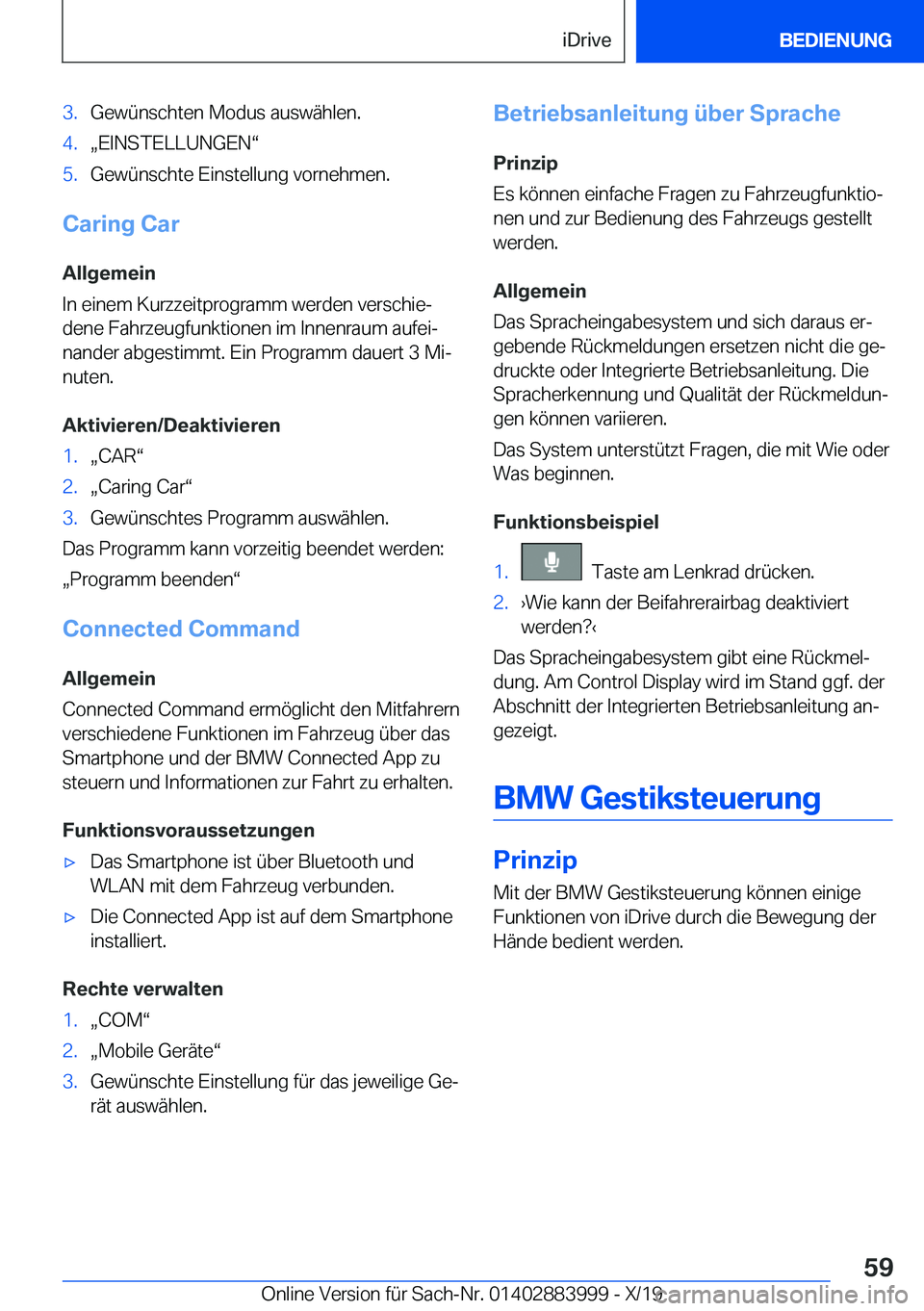 BMW X7 2020  Betriebsanleitungen (in German) �3�.�G�e�w�