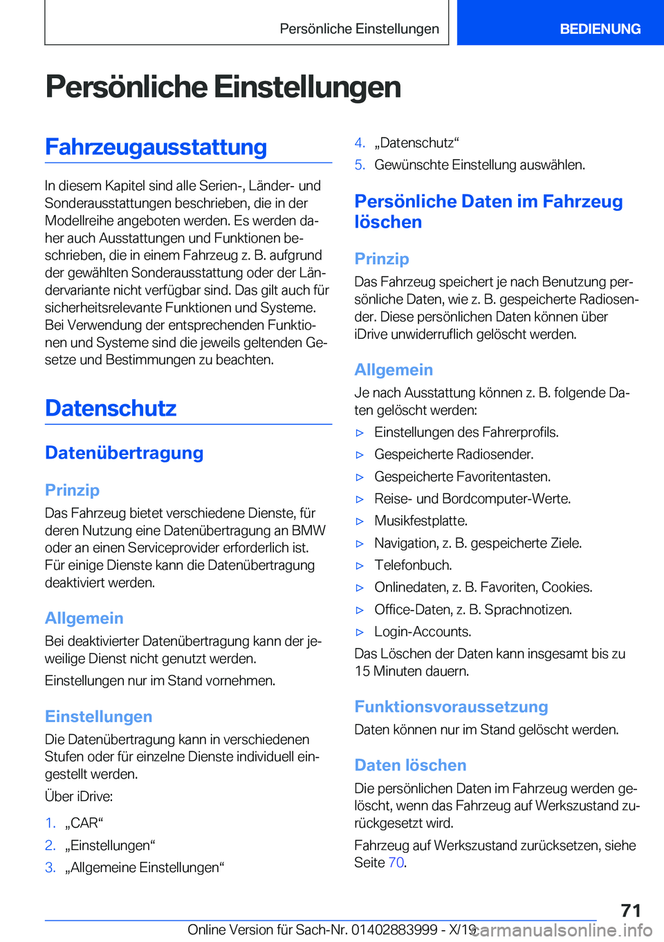 BMW X7 2020  Betriebsanleitungen (in German) �P�e�r�s�