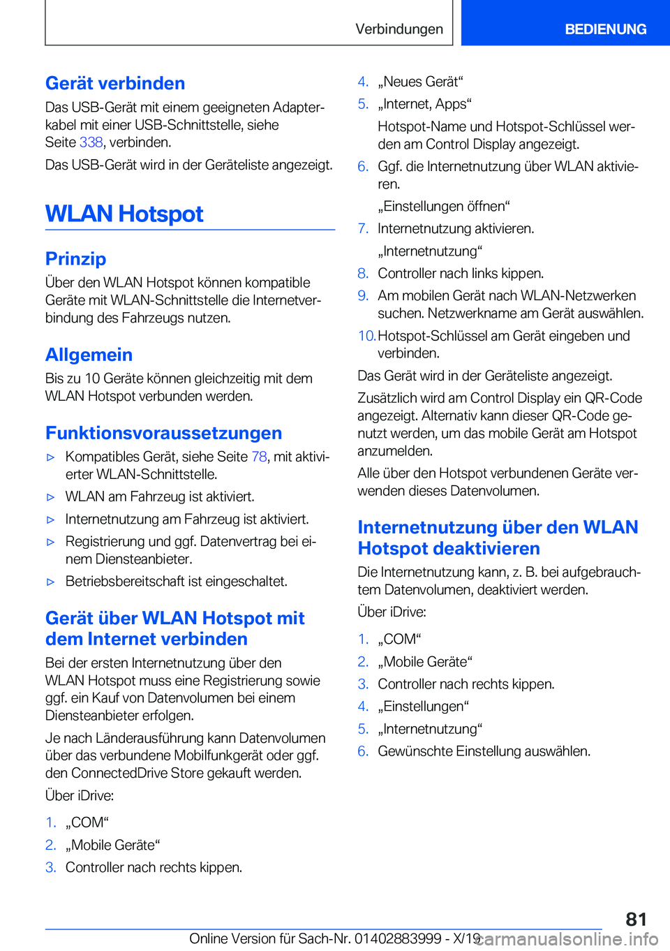 BMW X7 2020  Betriebsanleitungen (in German) �G�e�r�