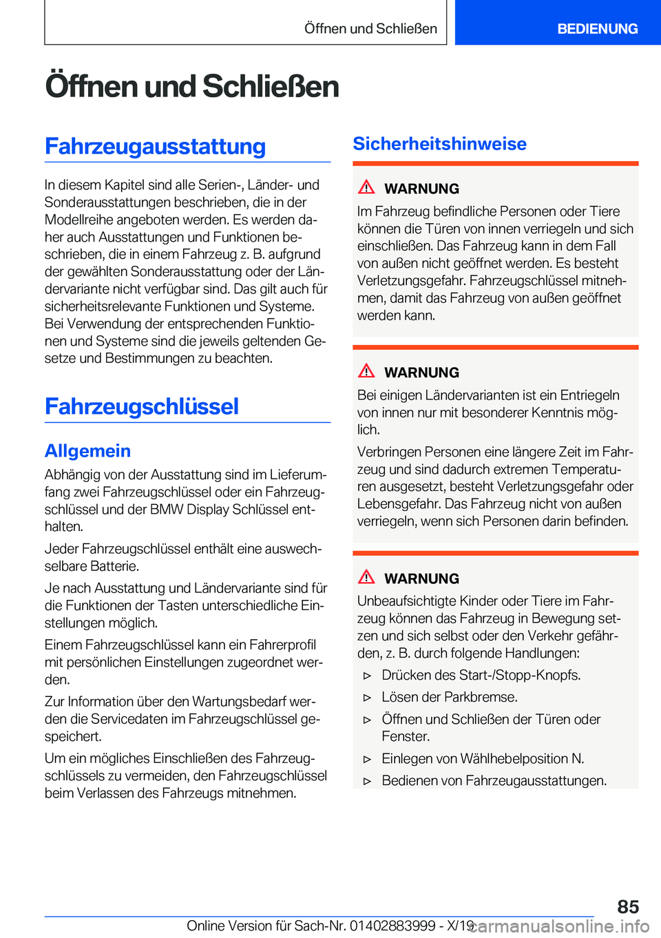 BMW X7 2020  Betriebsanleitungen (in German) �