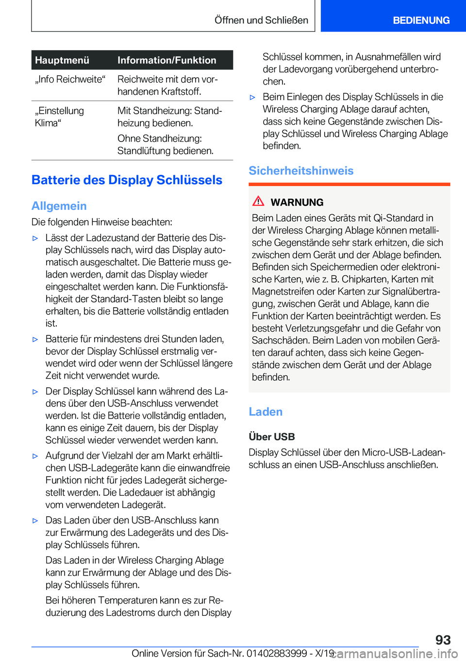 BMW X7 2020  Betriebsanleitungen (in German) �H�a�u�p�t�m�e�n�