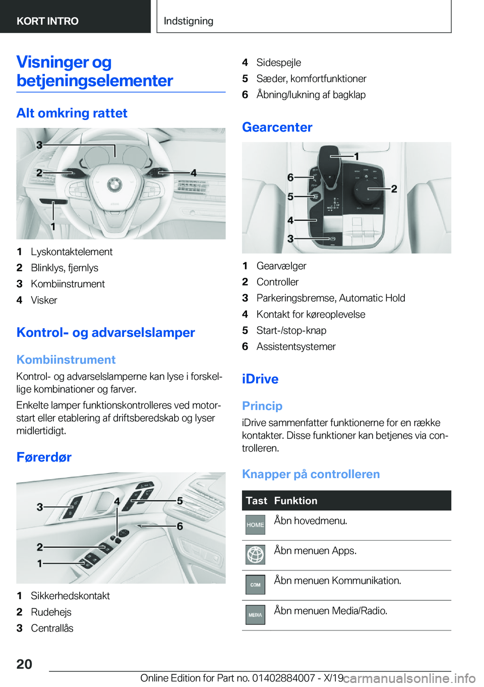 BMW X7 2020  InstruktionsbØger (in Danish) �V�i�s�n�i�n�g�e�r��o�g
�b�e�t�j�e�n�i�n�g�s�e�l�e�m�e�n�t�e�r
�A�l�t��o�m�k�r�i�n�g��r�a�t�t�e�t
�1�L�y�s�k�o�n�t�a�k�t�e�l�e�m�e�n�t�2�B�l�i�n�k�l�y�s�,��f�j�e�r�n�l�y�s�3�K�o�m�b�i�i�n�s�t�r�u�