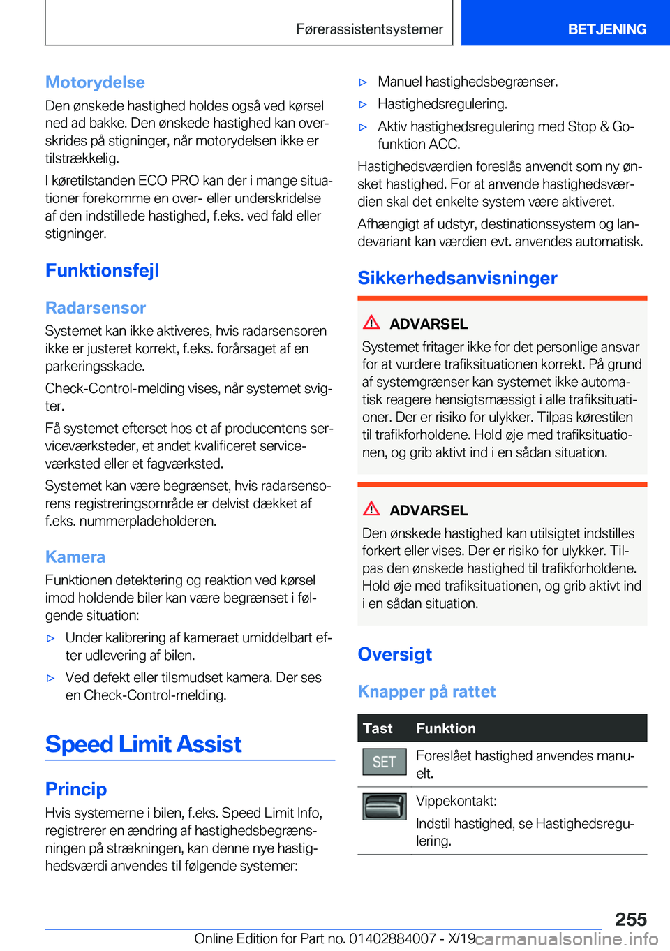BMW X7 2020  InstruktionsbØger (in Danish) �M�o�t�o�r�y�d�e�l�s�e�D�e�n��