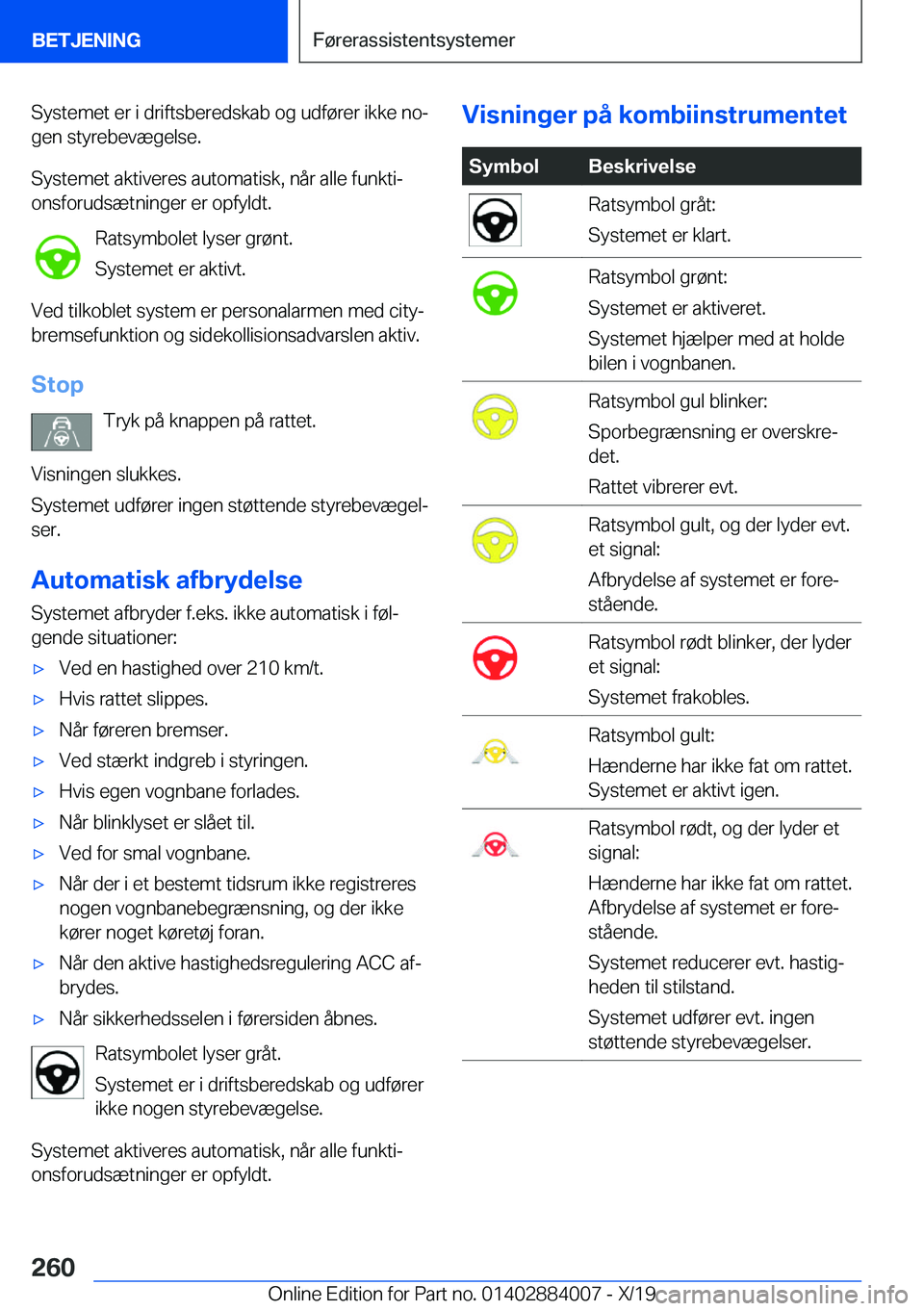 BMW X7 2020  InstruktionsbØger (in Danish) �S�y�s�t�e�m�e�t��e�r��i��d�r�i�f�t�s�b�e�r�e�d�s�k�a�b��o�g��u�d�f�