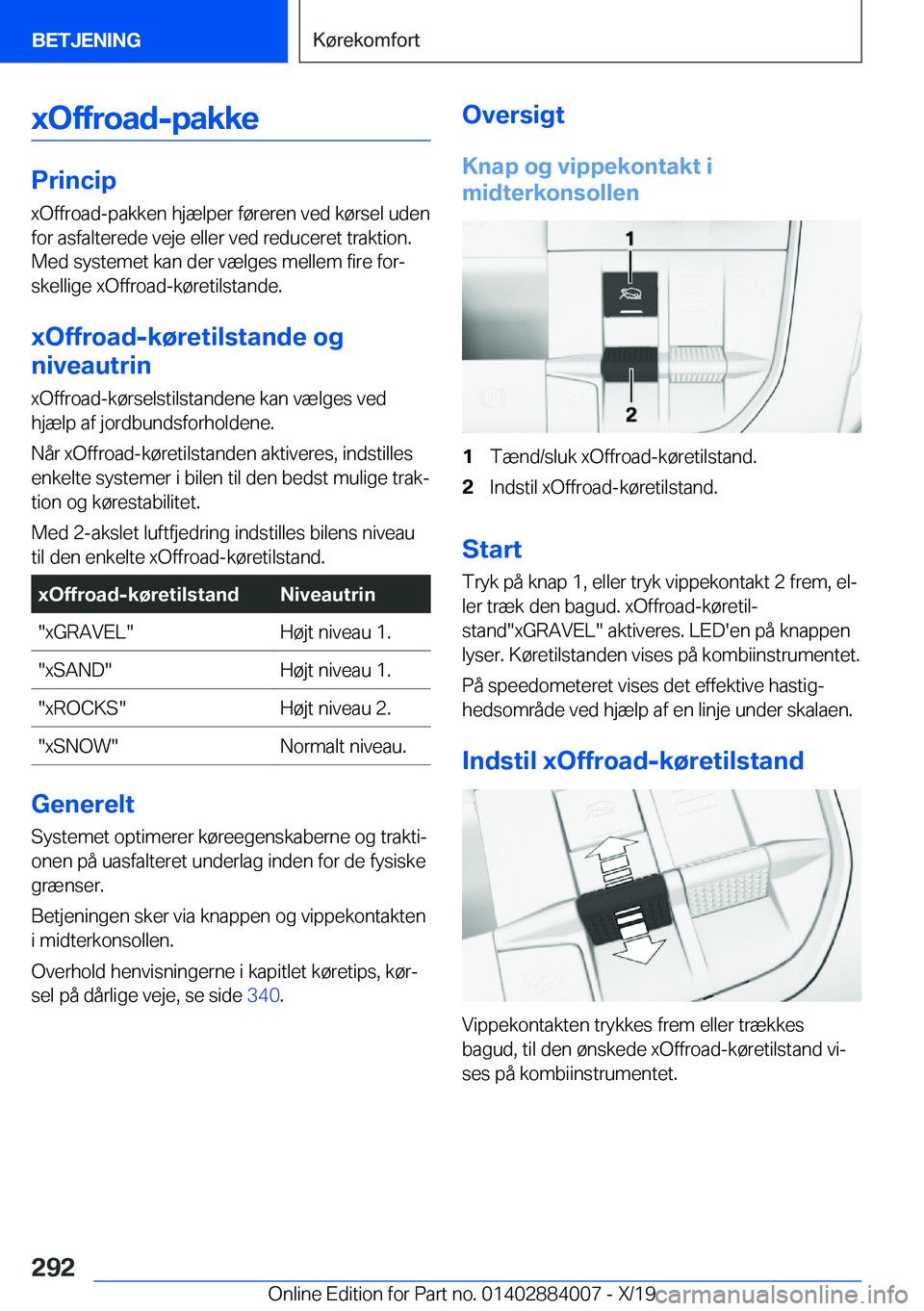 BMW X7 2020  InstruktionsbØger (in Danish) �x�O�f�f�r�o�a�d�-�p�a�k�k�e
�P�r�i�n�c�i�p�x�O�f�f�r�o�a�d�-�p�a�k�k�e�n��h�j�æ�l�p�e�r��f�