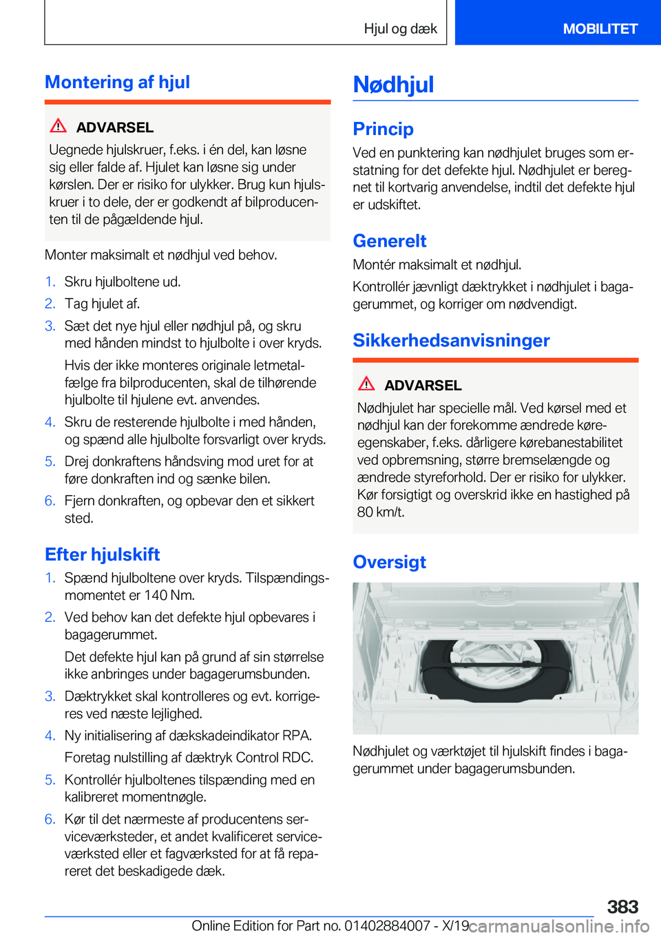 BMW X7 2020  InstruktionsbØger (in Danish) �M�o�n�t�e�r�i�n�g��a�f��h�j�u�l
�A�D�V�A�R�S�E�L
�U�e�g�n�e�d�e��h�j�u�l�s�k�r�u�e�r�,��f�.�e�k�s�.��i��