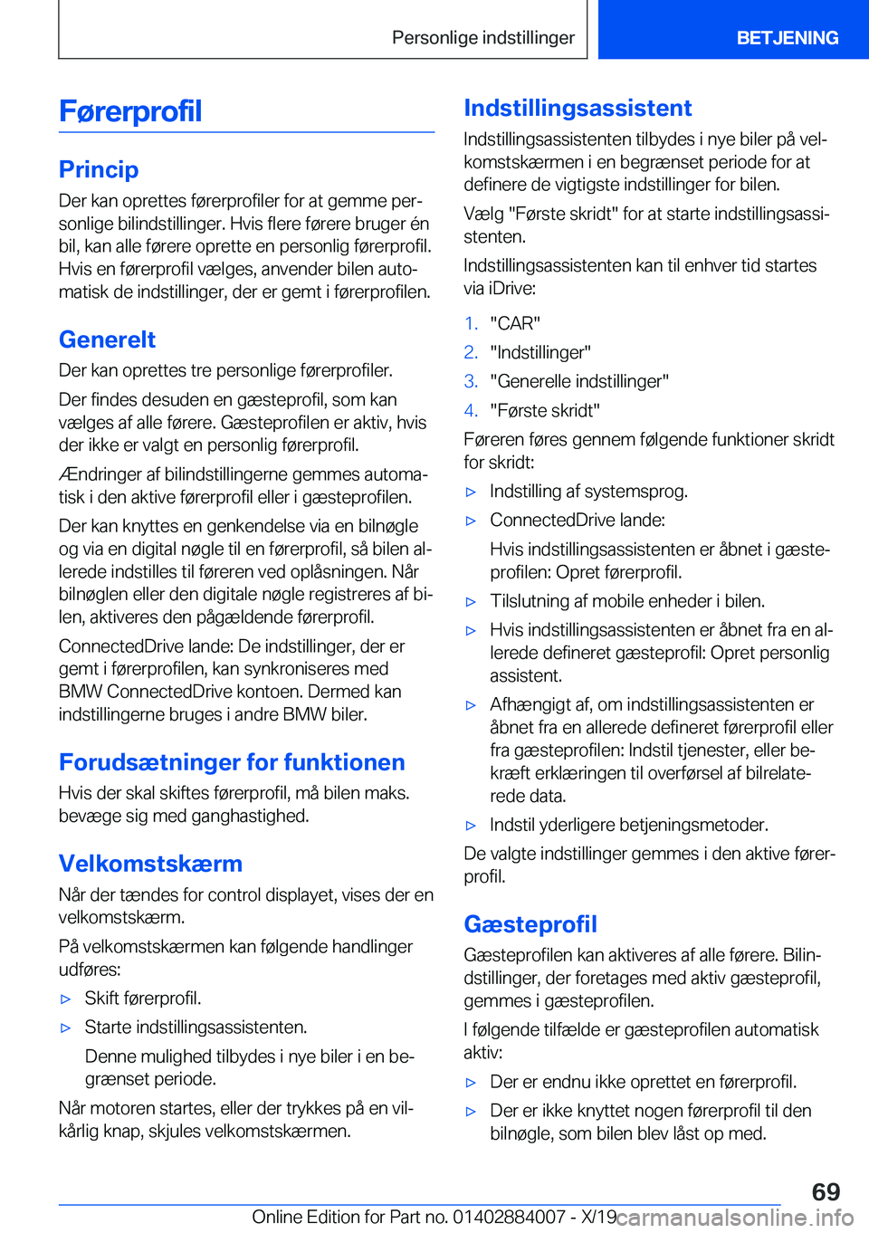 BMW X7 2020  InstruktionsbØger (in Danish) �F�