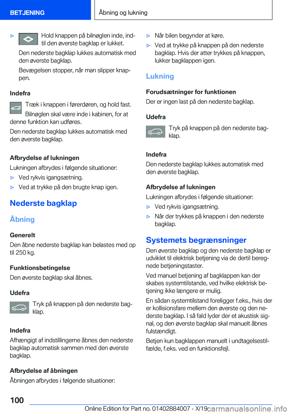 BMW X7 2020  InstruktionsbØger (in Danish) 'x�H�o�l�d��k�n�a�p�p�e�n��p�å��b�i�l�n�