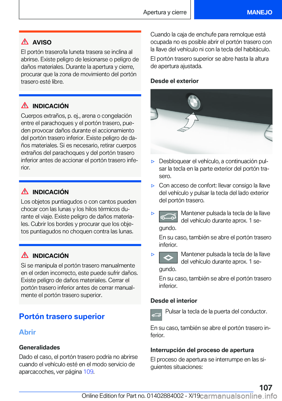 BMW X7 2020  Manuales de Empleo (in Spanish) �A�V�I�S�O
�E�l��p�o�r�t�