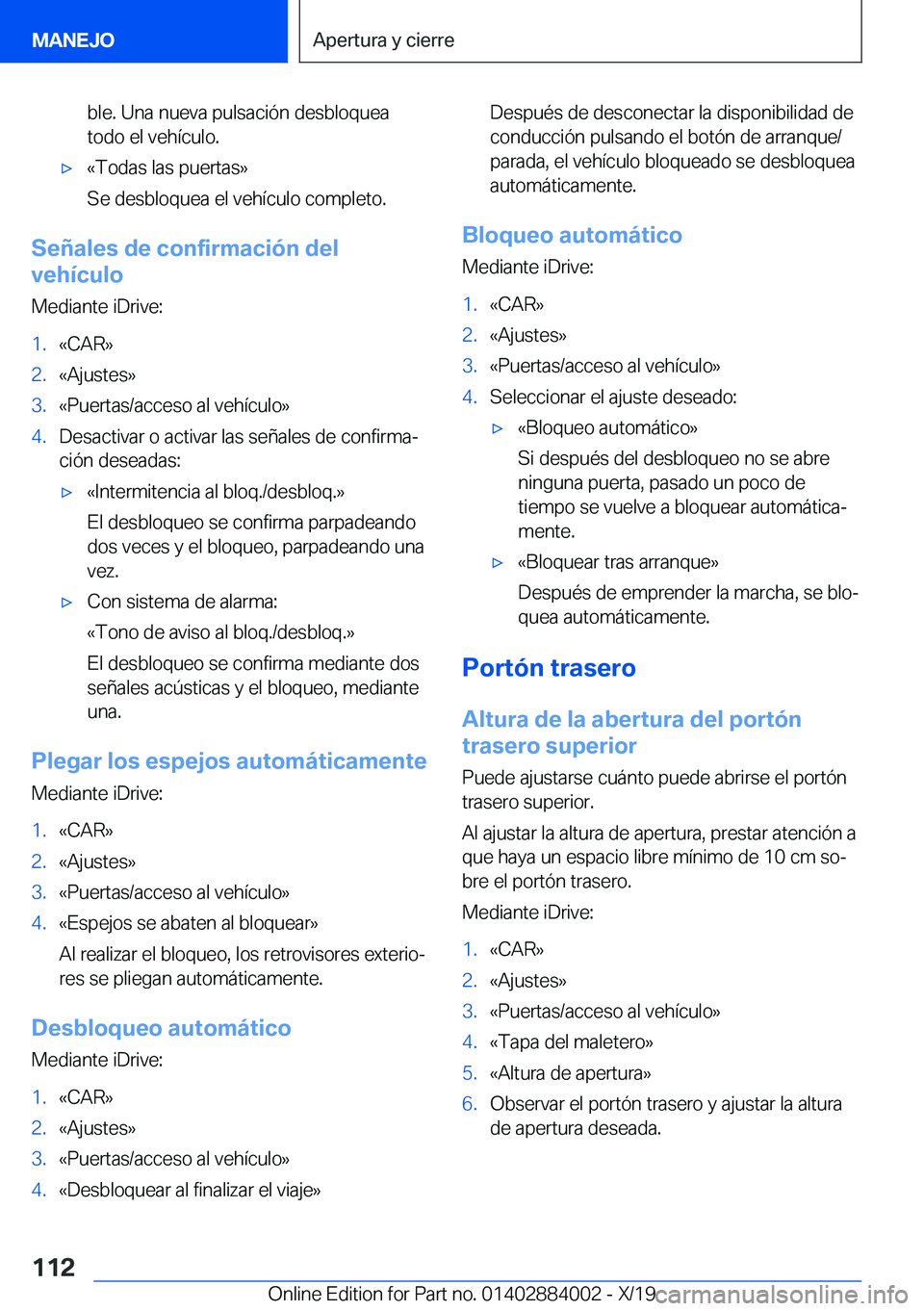 BMW X7 2020  Manuales de Empleo (in Spanish) �b�l�e�.��U�n�a��n�u�e�v�a��p�u�l�s�a�c�i�