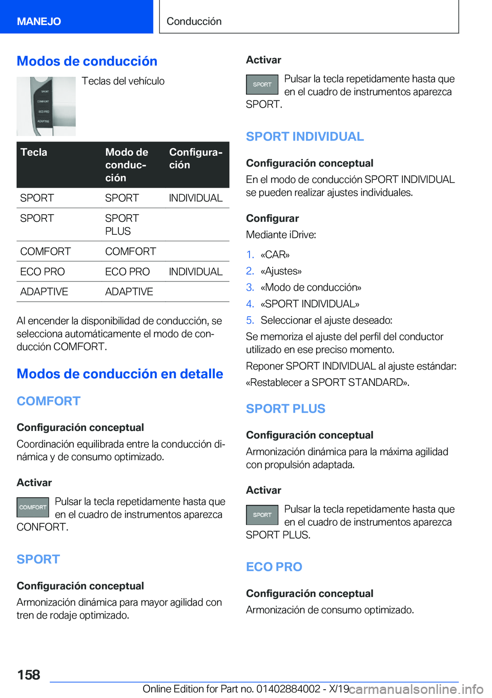 BMW X7 2020  Manuales de Empleo (in Spanish) �M�o�d�o�s��d�e��c�o�n�d�u�c�c�i�