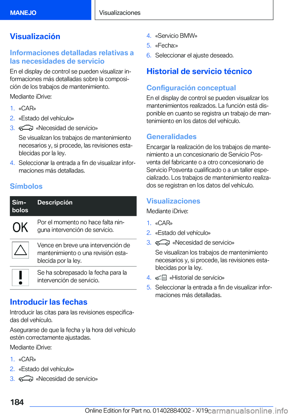 BMW X7 2020  Manuales de Empleo (in Spanish) �V�i�s�u�a�l�i�z�a�c�i�