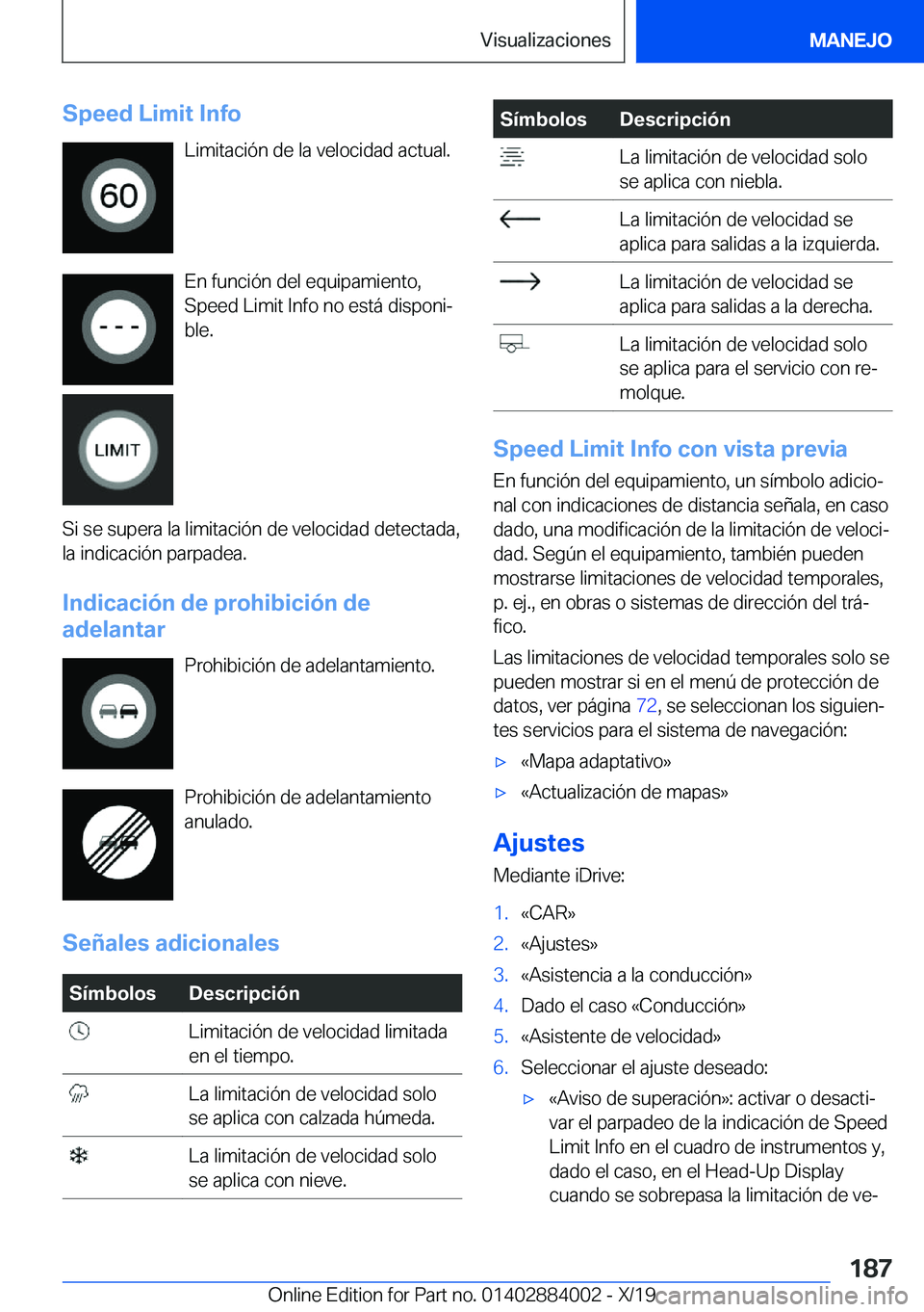 BMW X7 2020  Manuales de Empleo (in Spanish) �S�p�e�e�d��L�i�m�i�t��I�n�f�o�L�i�m�i�t�a�c�i�